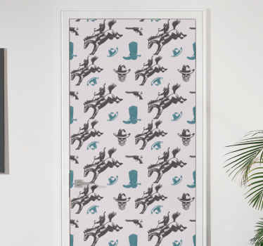 καουμπόη στοιχεία αλογάκι μοτίβο πόρτας αυτοκόλλητο - TenStickers
