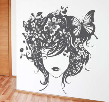 Divinity forest female face with butterfly wall sticker - TenStickers