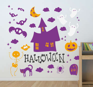 Vinilo decorativo elementos halloween color - TenVinilo