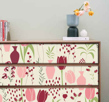 Røde tulipaner over et beige møbelmærkat - TenStickers