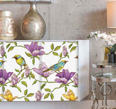 Colorful flowers with birds furniture decal - TenStickers