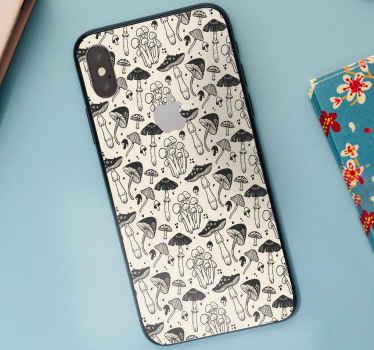 Naklejka na telefon Czarny rysunek grzybów wzór - TenStickers