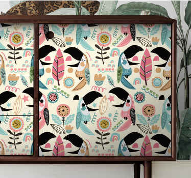 Blue nordic pastel leaves furniture decal - TenStickers