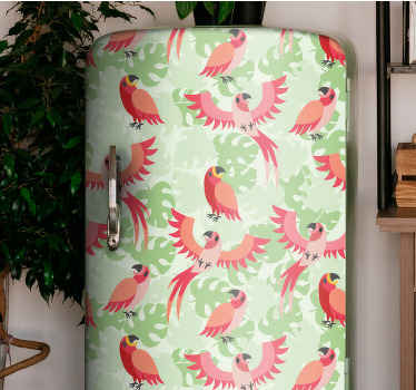 Autocolante para frigorífico Pássaros vermelhos em folhas verdes - TenStickers