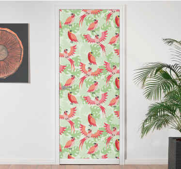 Red birds on green leaves door sticker - TenStickers
