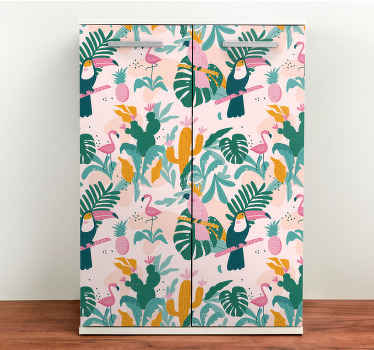 Zelený pták a listy obtisk nábytku - TenStickers