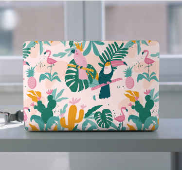 Sticker ordinateur portable motif exotique fond rose - TenStickers