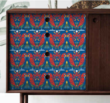 Sticker Meuble Design floral avec fond bleu - TenStickers