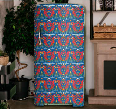 Sticker Frigo Design floral avec fond bleu - TenStickers