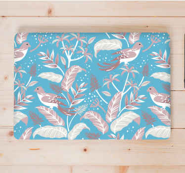 Vinilo para portátiles Bordes blancos sobre hojas tropicales azul - TenVinilo