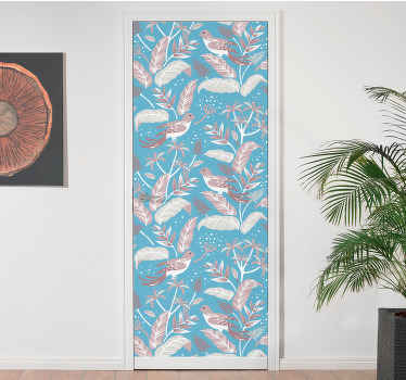 Valkoisia lintuja sinisillä ja vaaleanpunaisilla trooppisilla leh - Tenstickers