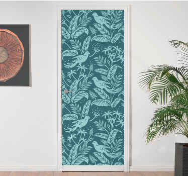 Turquoise flying birds door vinyl sticker - TenStickers
