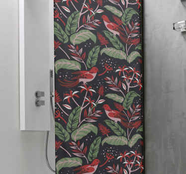 Obtisk sprchové zástěny se vzorem červených a růžových listů - TenStickers