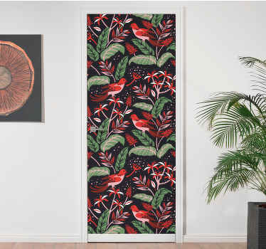 Red and pink leaves pattern door sticker - TenStickers