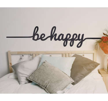Original design with the words "be happy" linked together in decorative cursive writing.