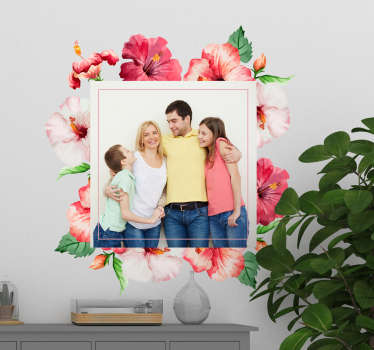 Vinilo pared marco floral foto personalizada - TenVinilo