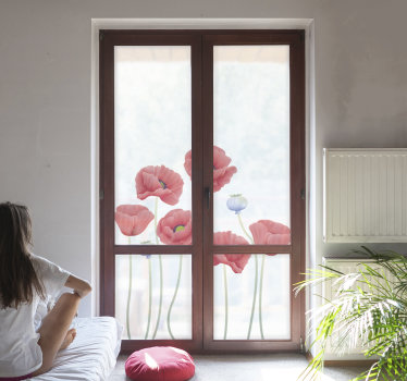 A window sticker of poppies flowers to decorate every window space in the home.Easy to apply design on any flt surface and you can buy it in any size.