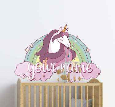 Lyserød enhjørning med navn personlig klistermærke - TenStickers