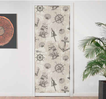 Naklejka na drzwi Kotwice na wzór desek drewnianych - TenStickers