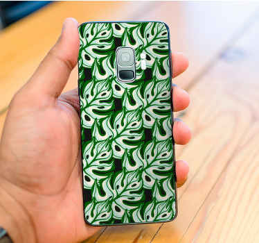 Sticker para Samsung Patrón de flora splashy negro y verde - TenVinilo