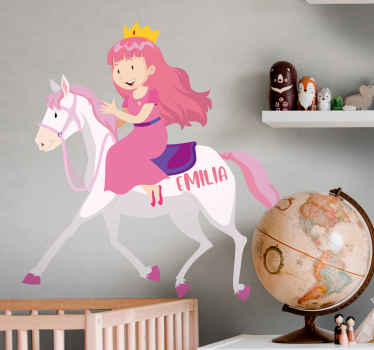 Vinilo infantil princesa montando unicornio con nombre - TenVinilo