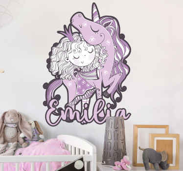 Tek boynuzlu at vinil çıkartmalı sanatsal prenses - TenStickers