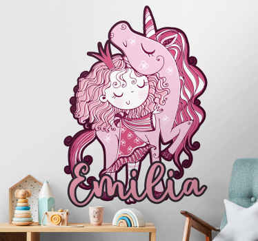 Wandtattoo Zeichnung Prinzessin mit Einhorn - TenStickers