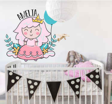 Pink fairy princess with balloons vinyl sticker - TenStickers