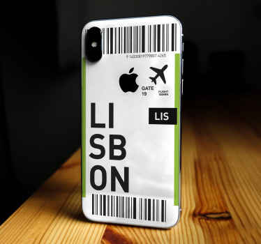 Autocolante com iphone de bilhete de avião para lisboa - TenStickers