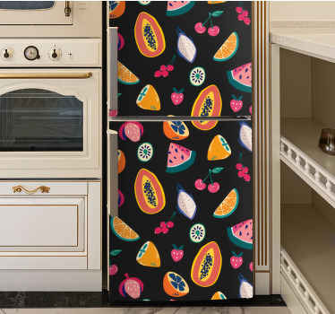 Multicolor fruits on black fridge sticker - TenStickers