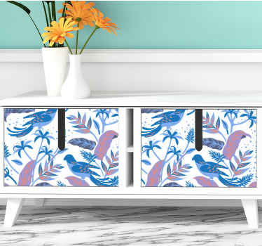 Adesivo mobile uccelli blu e rosa sulle foglie - TenStickers