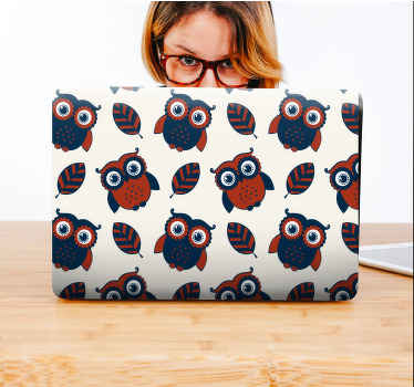 Modré a červené sovy vzor kůže pro notebook - TenStickers