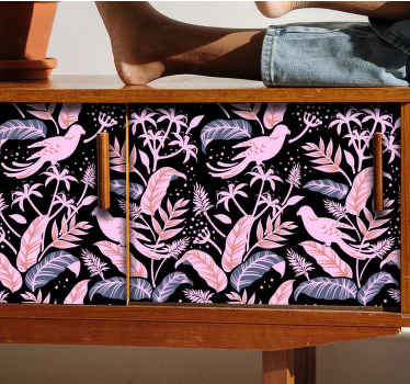 črne in rožnate ptice na listih nalepka za pohištvo - TenStickers