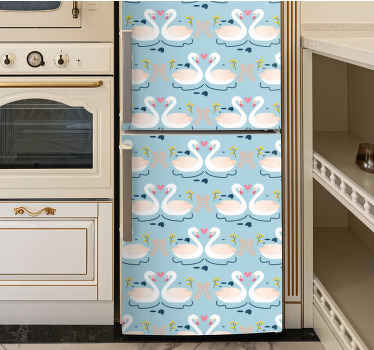 Swans in love on blue background fridge sticker - TenStickers