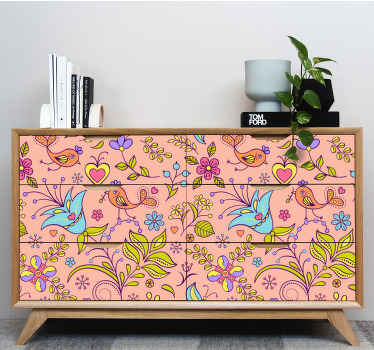Floral with birds and butterfly furniture decal - TenStickers
