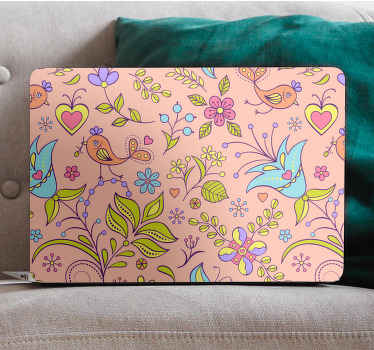 Vinilo para portátiles Patrón de flora con pájaros y mariposas - TenVinilo