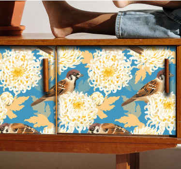 Naklejka na meble Wzór ptaków i liści akwareli - TenStickers