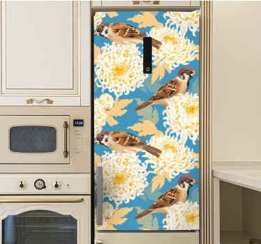 Aquarelle birds and leaves pattern fridge decal - TenStickers
