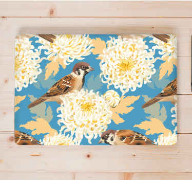 Sparrows on flowers laptop skin - TenStickers