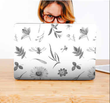 Gri sprint çiçekler dizüstü bilgisayar kaplamaları çıkartması - TenStickers