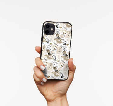 Sticker iPhone Elegante patrón de hojas de color rosa y beige - TenVinilo