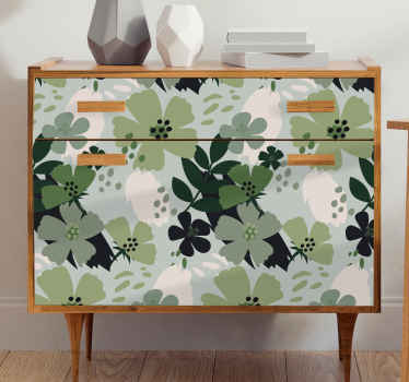 Vinilo para mueble Tonos verdes hojas patrón floral - TenVinilo