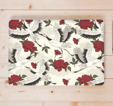 Cranes and Peonies laptop skin - TenStickers
