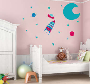 Sticker ruimte raket maan planeten - TenStickers