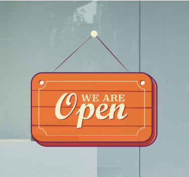 We are open sign on wood shop window sticker - TenStickers
