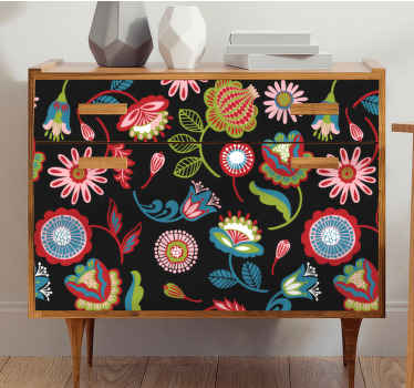 Colorful folk pattern on a dark  furniture decal - TenStickers