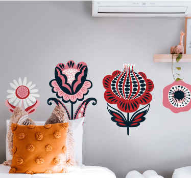 Pink and red folk pattern on a blue sticker - TenStickers