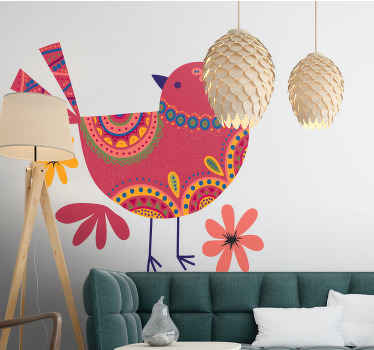 Colorful folk illustration bird sticker - TenStickers