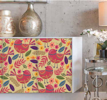 Colorful birds folk art pattern furniture decal - TenStickers