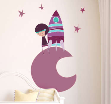 Sticker enfant cosmonaute lune violet - TenStickers